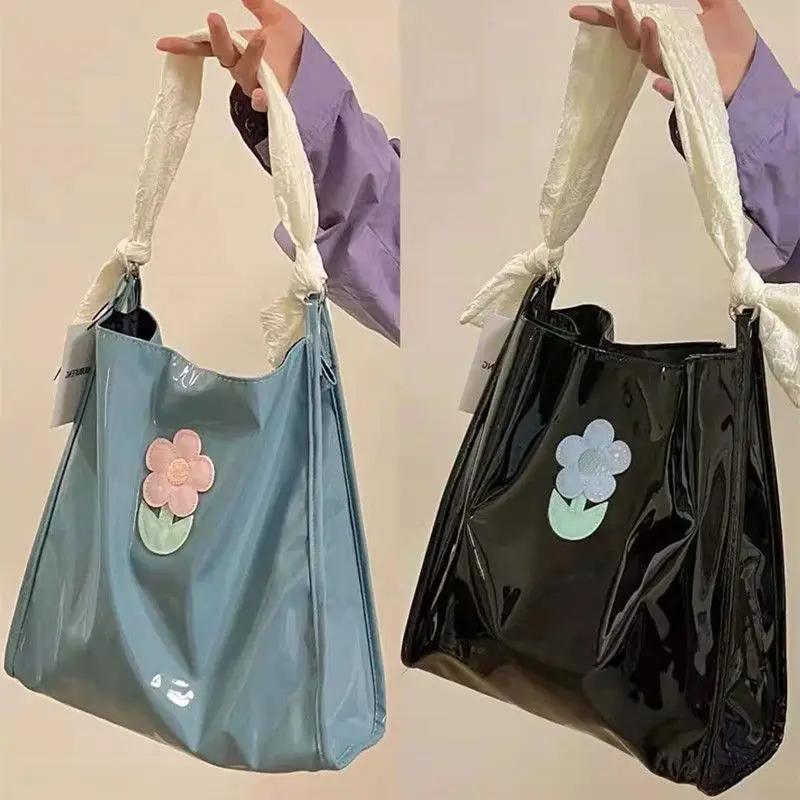 Tote Bags for Women Fashion New 2023 High Quality Cute Flower Shoulder Bag Casual WOMEN Zipper SOFT PU Cotton
