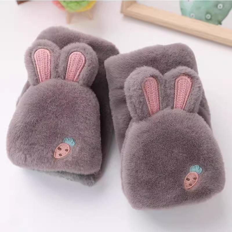 Rabbit Ears Half-finger Gloves Korean Version of Student Warm Cute Plush Flip Cartoon Plush Thickened Gloves Female