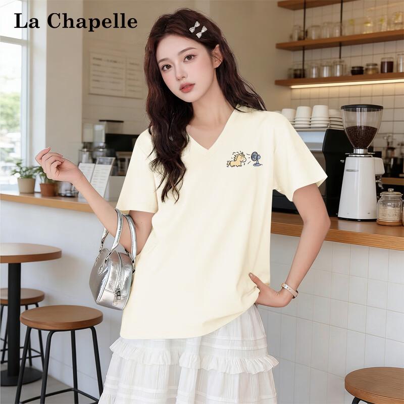 La Chapelle Women s Heavy Cotton V-Neck Short Sleeve T-Shirt L