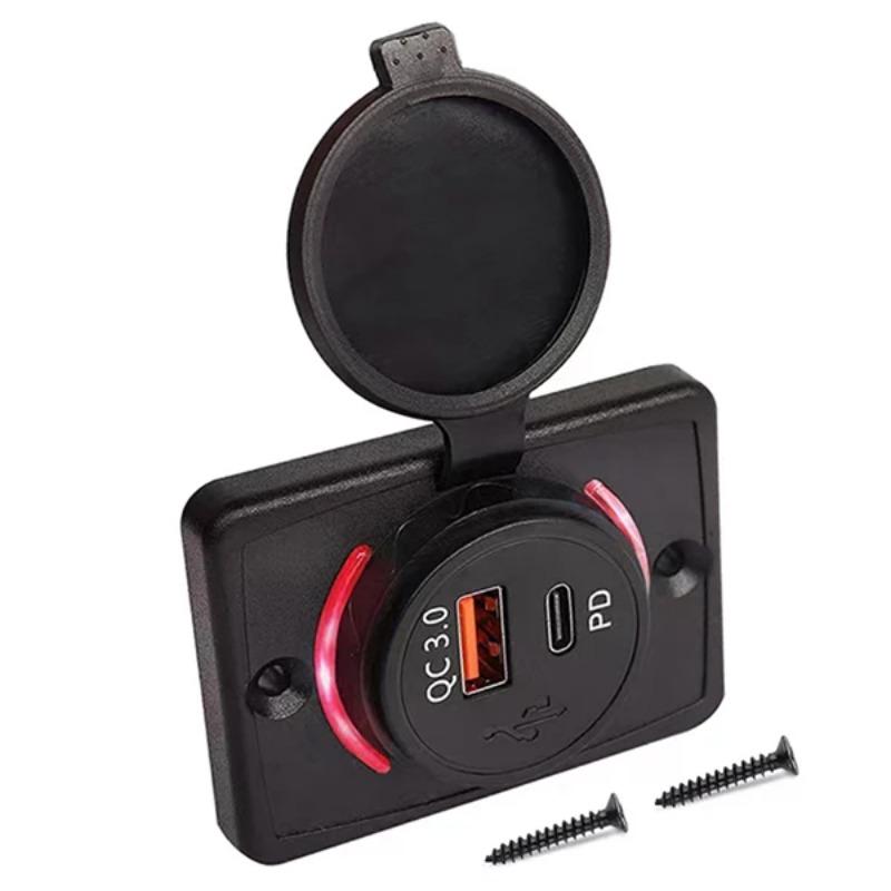 12-24V PD QC3.0 USB Outlet RV USB Outlet Panel 18W Quick Charge Car Charger Socket with LED Light for Car Bus Truck Boat ATV RV