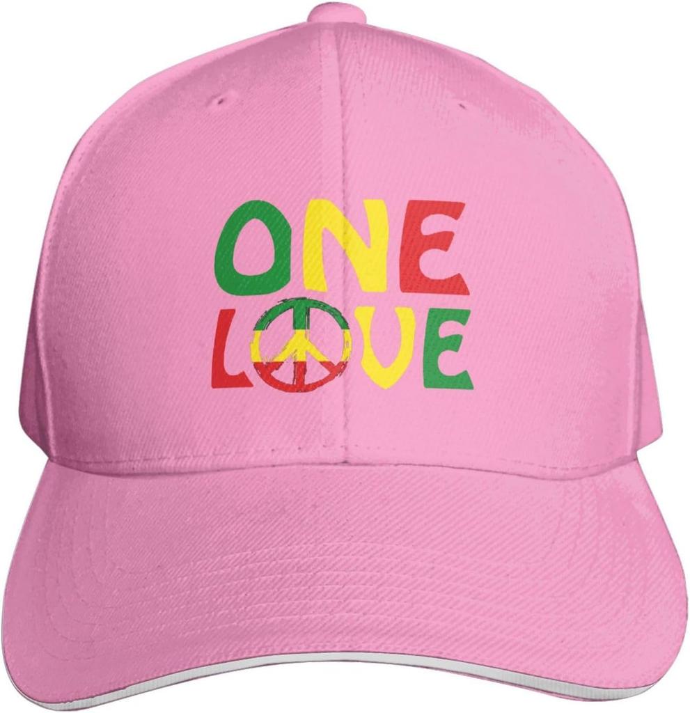 One Love Peace Sign Rasta Colors Unisex Baseball Cap Adjustable Polyester Casual Sun Hat