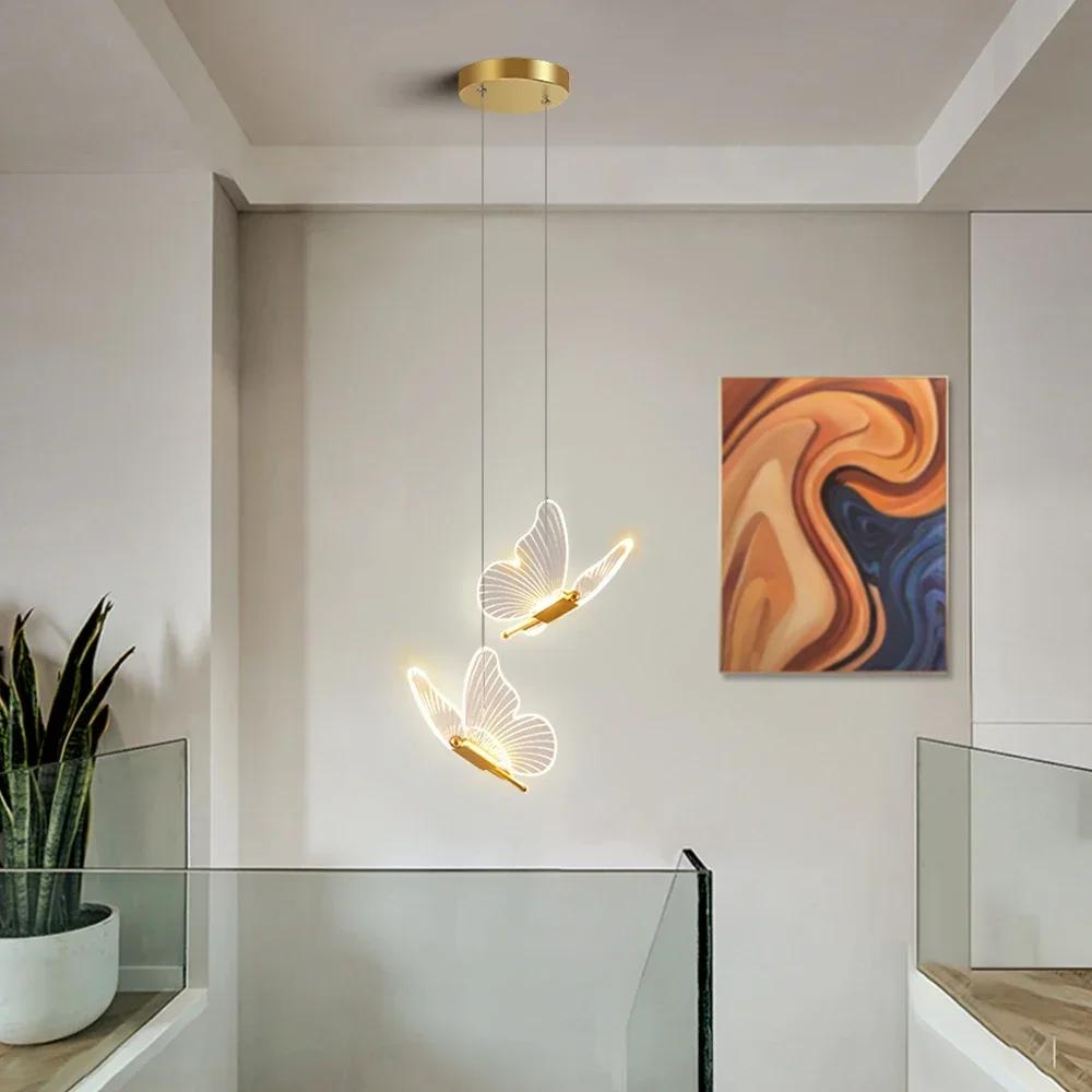LED Modern Butterfly Pendant Lamp Bedside Staircase Bedroom Atmosphere Lamps for Ceiling Indoor Lighting Decorative Light