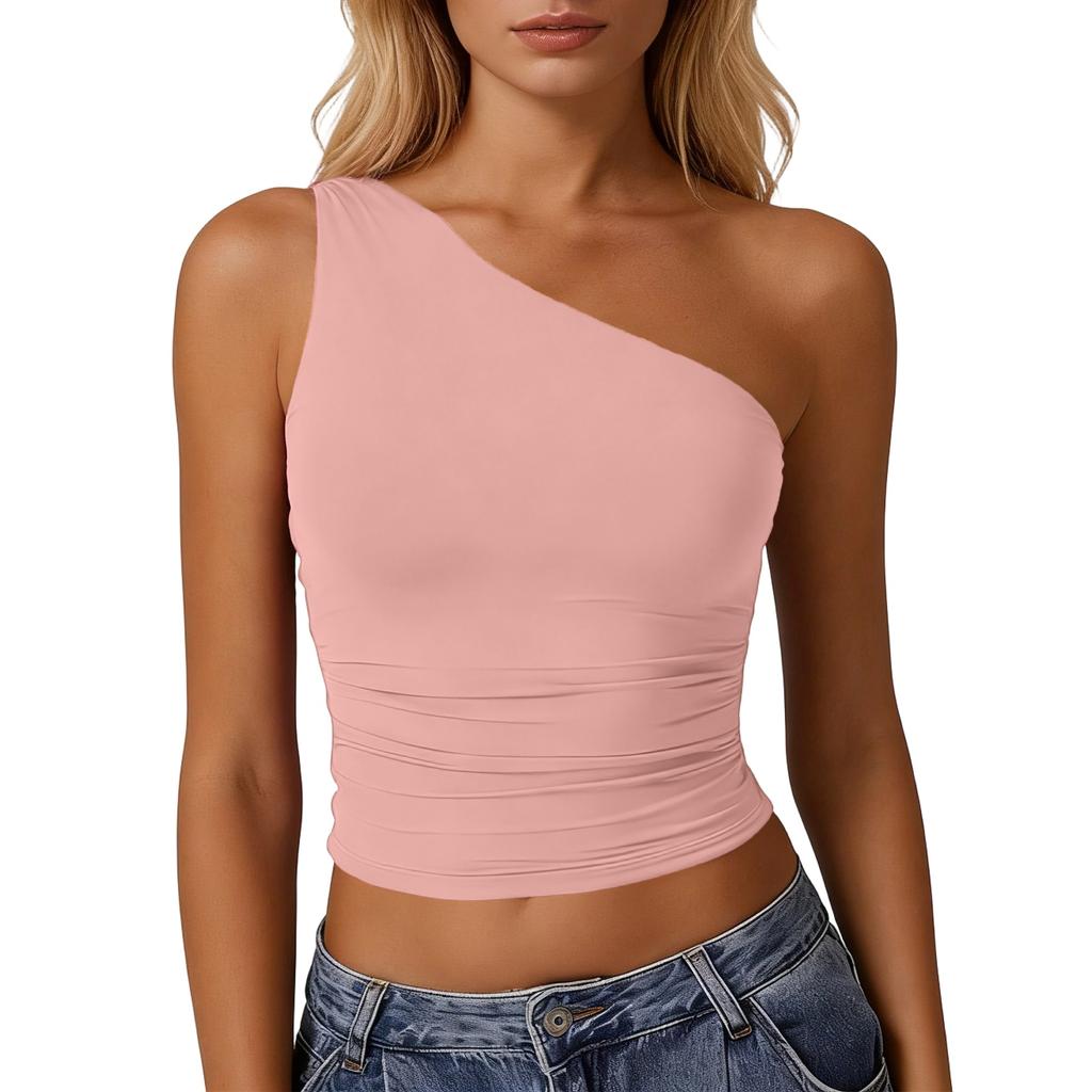 Women's Sleeveless One-Shoulder Slim Fit Sexy Tank Top