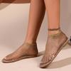 Sandali Romani Piatto Eleganti da Donna Decorati con Cristalli Tessuto a Rete Traspirante Moda Primavera Estate 2024