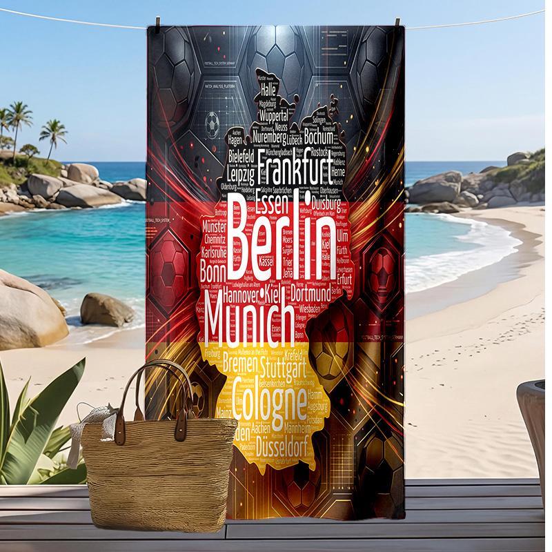 Germany Football Print Beach Towel Quick Dry Super Absorbent Soft Bath Towel for Swimming Beach Travel Fan Souvenir Gift