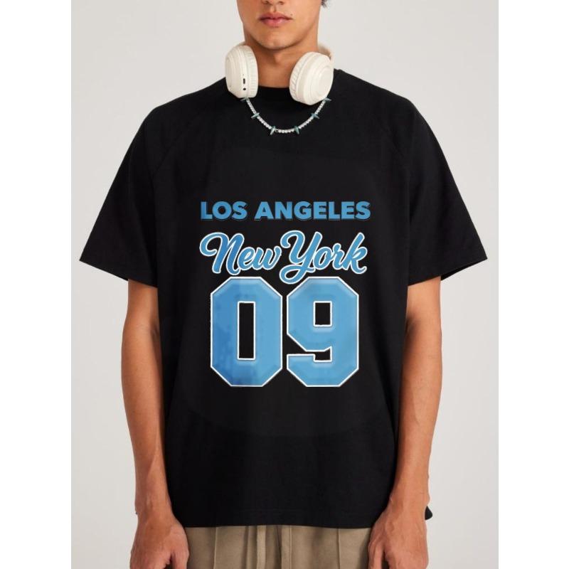 Bílé tričko s kulatým výstřihem s potiskem Los Angeles New York 09 Streetwear Casual Wear