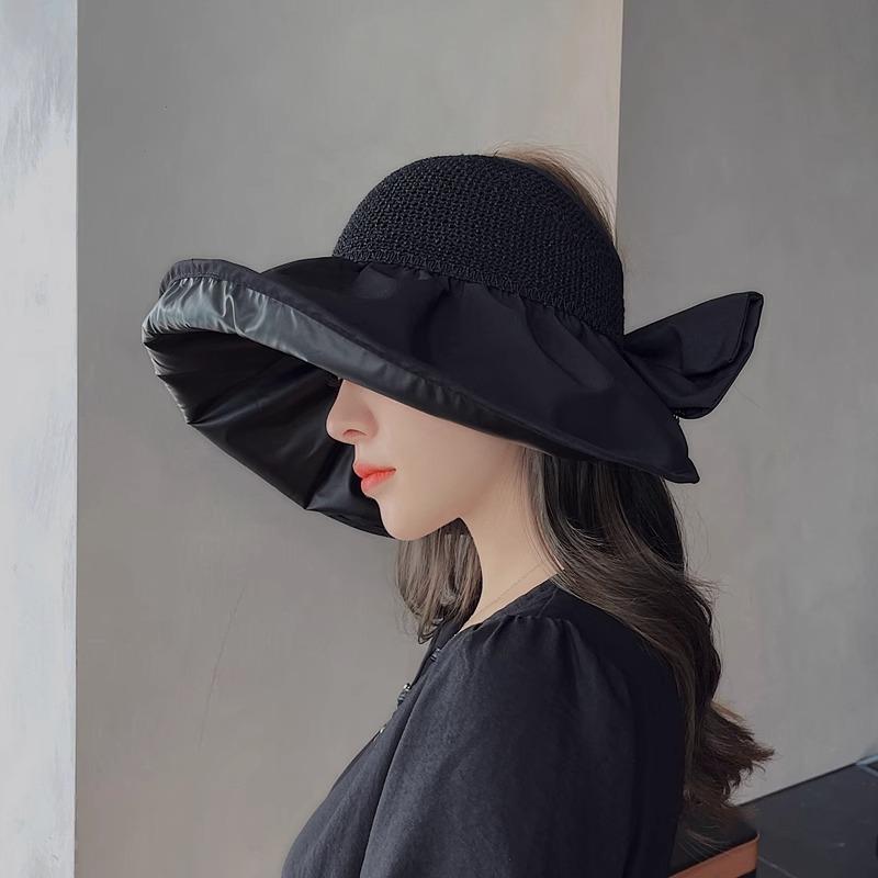 Vinyl Hollow Big Brim Fisherman Empty Top Hat Ponytail Sunshade Versatile Sunscreen Hat Women's Summer