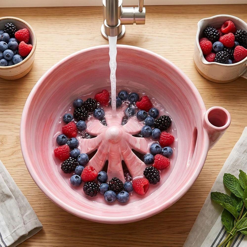 Exquisite Self Rinsing Fruit Colander Drain Holes Ceramic Washing Strainer Small Produce