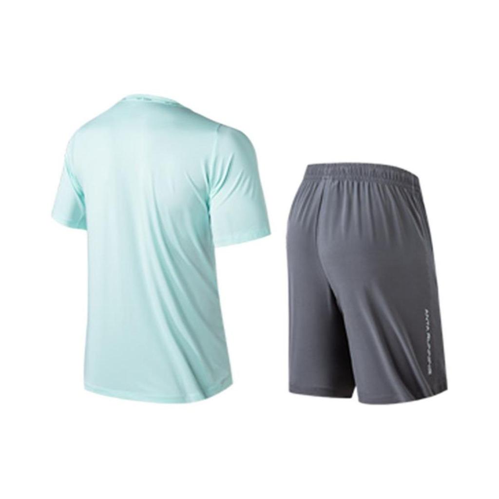 Anta Solid Color Casual Breathable Sports Round Neck Short Sleeve Shorts Set Men Sets Blue 952225229-1