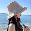 Bucket Hat Reversible Double-Sided Wearable Fisherman Hat with Large Brim Built-In Soft Steel Wire Adjustable Windproof Rope Sun Blocking Hat