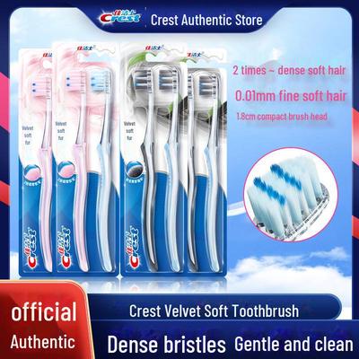 Crest Velvet Black Tea Toothbrush - Stain Remover & Gum Protection, Soft Bristles for Adults, Double Pack for Men and Women