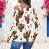 Women Plus Size Asymmetric Cutout Neck Cold Shoulder Long Sleeve Lipstick Leopard Print White Fitted Top