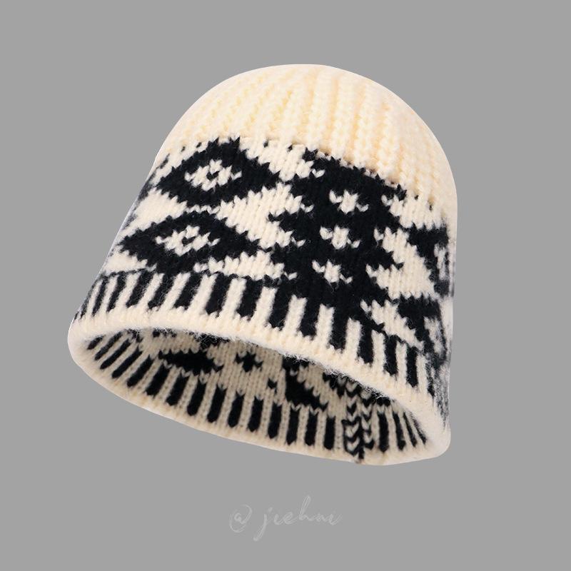 Vintage Karierter Damen Bucket Hat Winter Gestrickter Fischerhut Warmer Damen Glockenhut Hut mit Ohrenschutz Herbst und Winter Outdoor-Sport