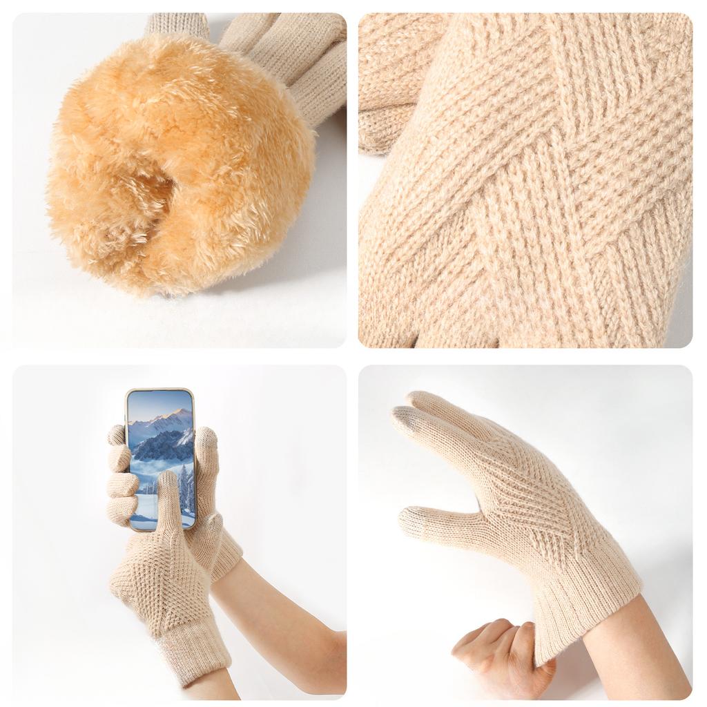 Warm Knitted Gloves for Women In Winter Cycling Office Simple Cold Proof Double Layer Touch Screen Gloves