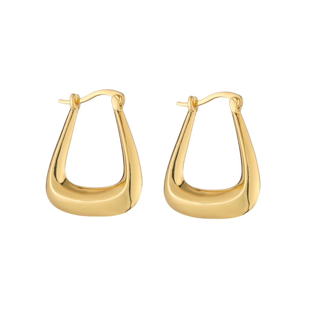HECHENG,Punk Gold Plated Brass Earrings, Chunky Hoops for Women, Vintage Geometric Ear Buckle