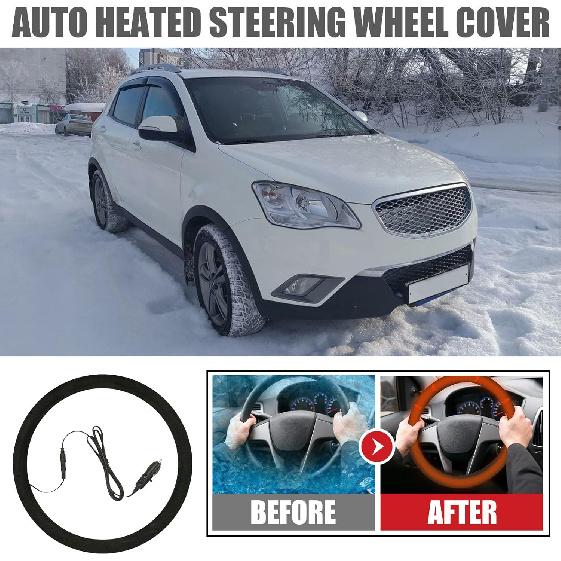 

Heated Steering Wheel Cover:Universal Nylon Car Steering Wheel Warmer,Anti Slip Design,Ensure Driving Safety and Keep Hands Warm