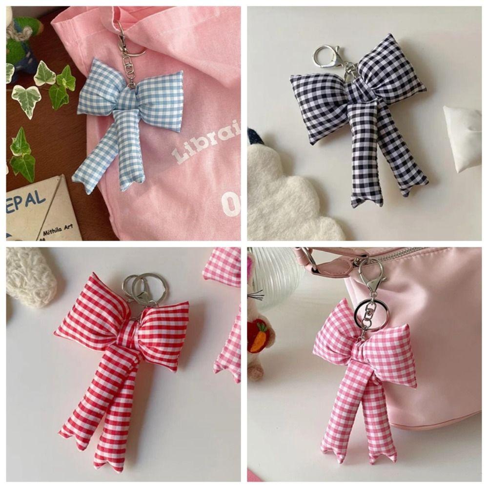 

Grid Bow Bag Pendant Cotton Filled Y2k Bag Hanging Fashion 3D Bowknot Keychain Women