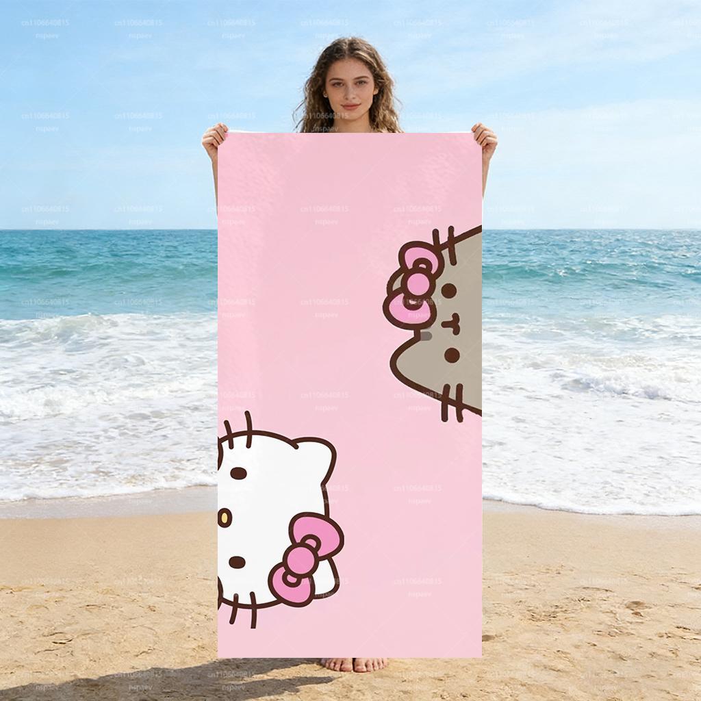 

Cute Hello Kitty Microfiber Beach Towel Quick Dry Absorbent for Pool Travel Bathroom W40*H60(CM)