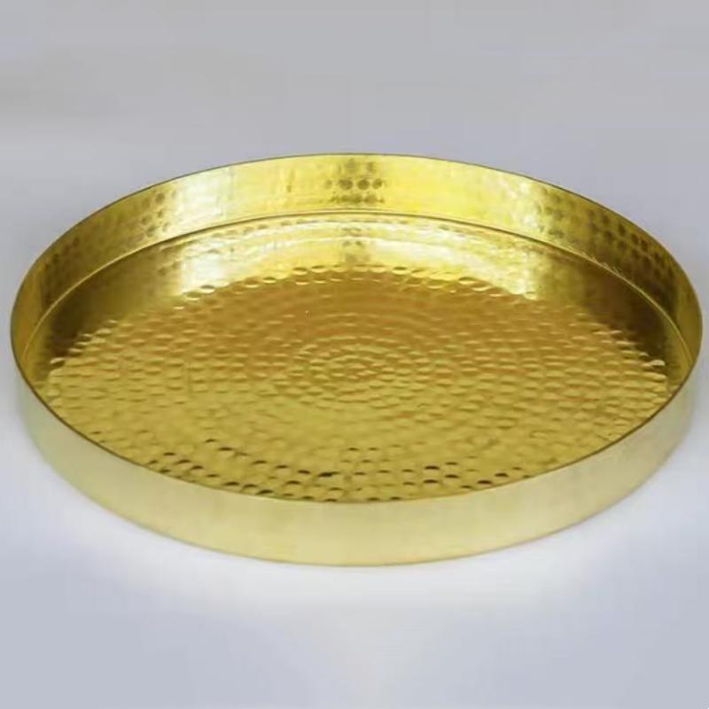 Multiple Sizes Round Shape Brass Fruit Tray,Retro Engraving Hammer Texture Home Cheese Food Plate,Snack Disc Table Decoration