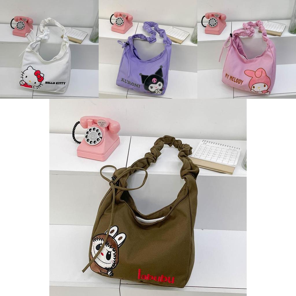 Hello Kitty Melody Kuromi Canvas Shoulder Bag With Stitching Details For Student And Outing