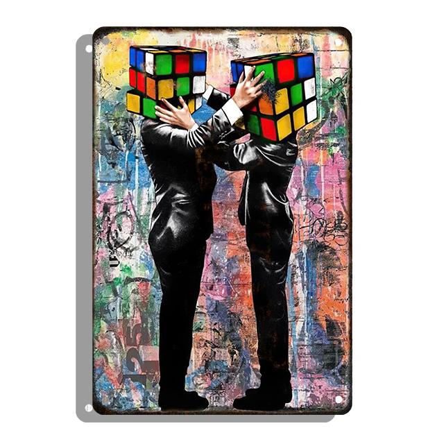 Banksy Graffiti Decorative Plaque Abstract Style Tin Sign Metal Pleate Plate For Home Room Decor Aesthetic Gift Cuadros