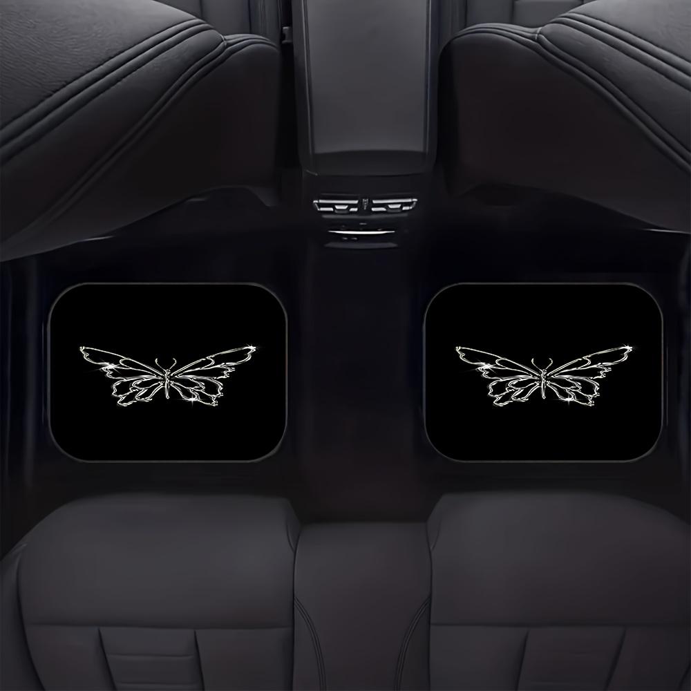 Set Of Four Car Floor Mats Featuring A Sparkling Butterfly Design, Offering Universal Anti-Slip Protection And Dust Resistance F