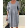 Sommer Locker Rundhals Kurzarmkleid Damen Übergröße Mode Plissiert Taschen Lässig Locker Partykleider Schlicht Elegant Einfarbig Kleidung