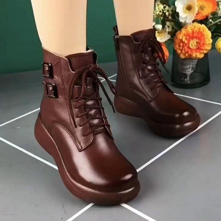Genuine Leather Wool Snow Boots Sheepskin Short Boots for Women 2025 Winter Fleece Lined Thick Sole Cotton Boots Fashion Boots