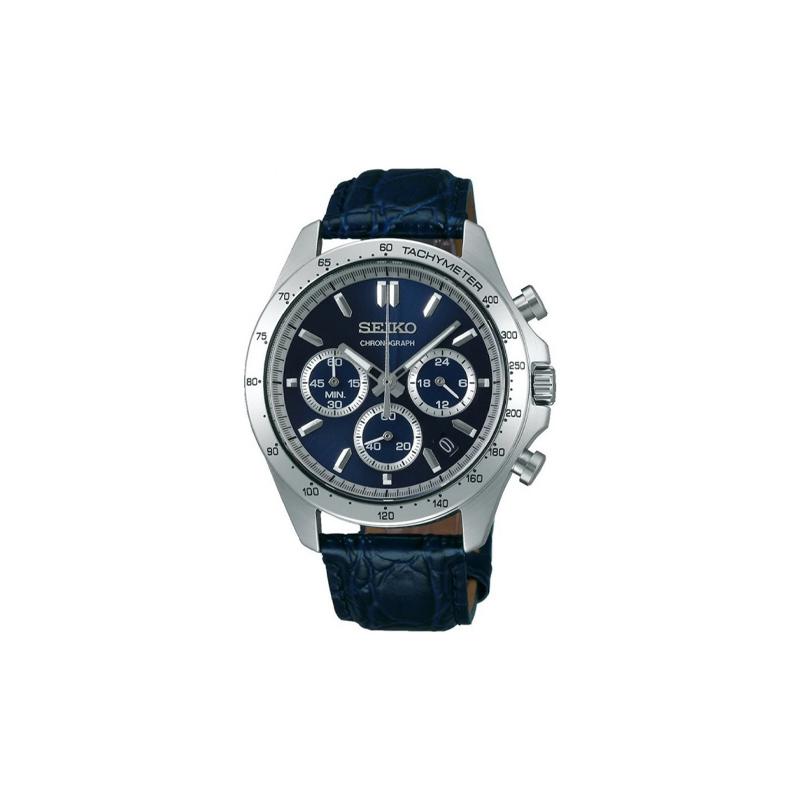 SEIKO Fashion Men s Watch Three Eye Chronograph Quartz Leather Strap Men s Watch Blue Dial SBTR019 синий