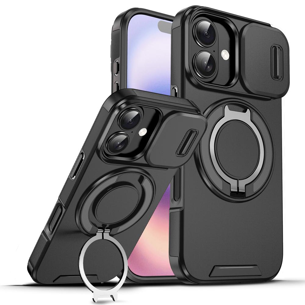 KEYSION 360° Rotating Ring Stand Phone Case for iPhone 17 Silicone+PC Slide Camera Protection Magnetic Shockproof Back Cover