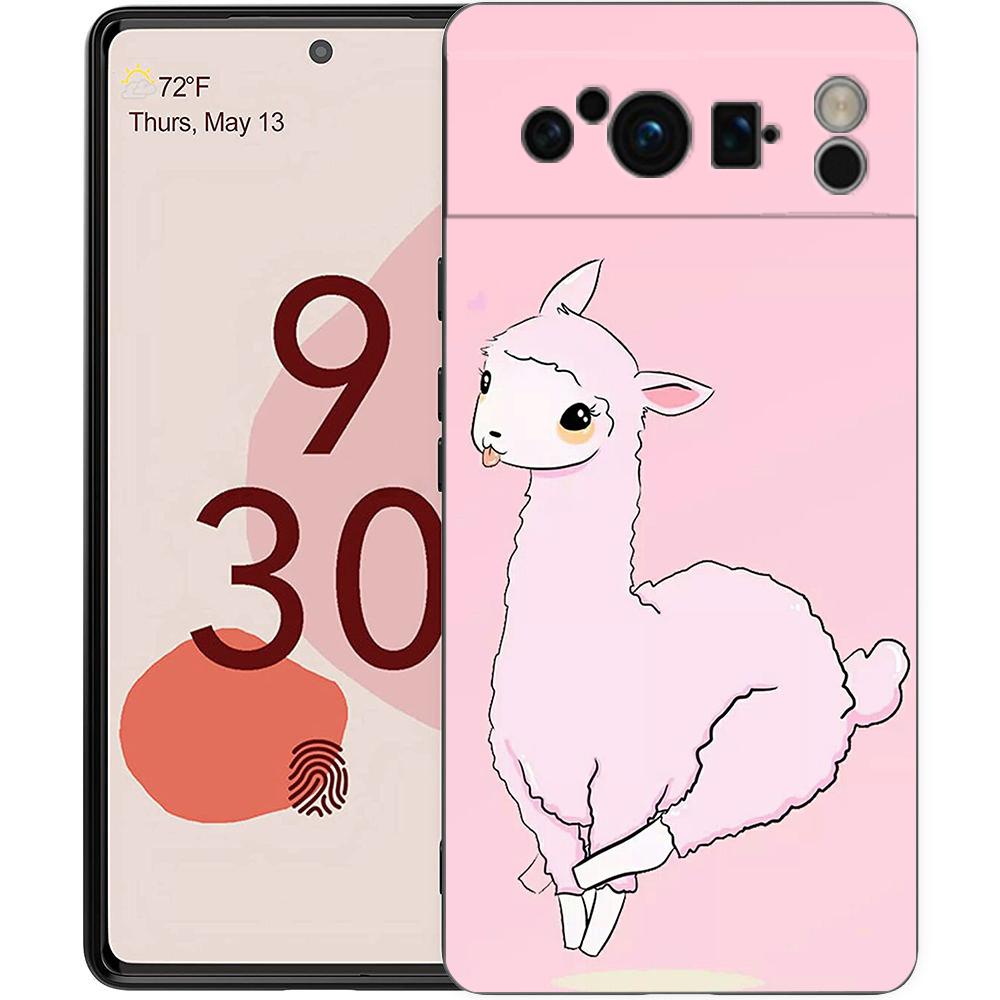 Kawaii Alpaca lovely Phone Case For Google pixel 9 8 7 6 Pro 8A 6A 7A 5G Silicone Shockproof Black Cover Fundas