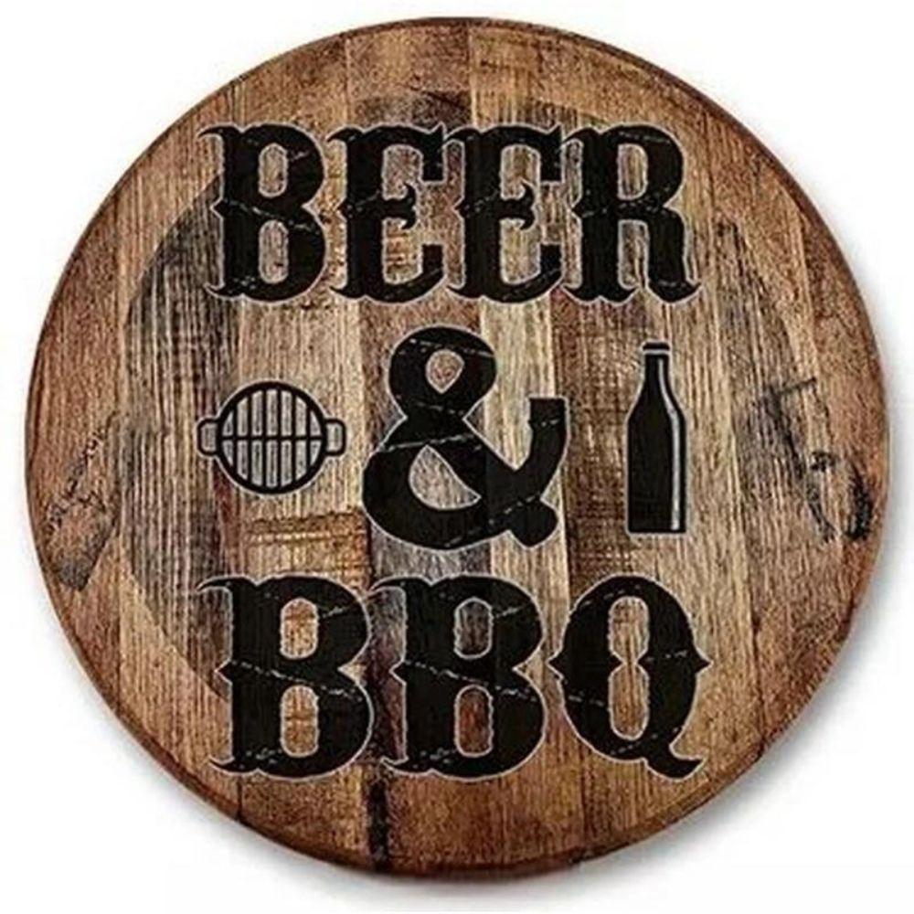 Metal Poster Round BBQ Beer Outdoor Wall Art Decor
