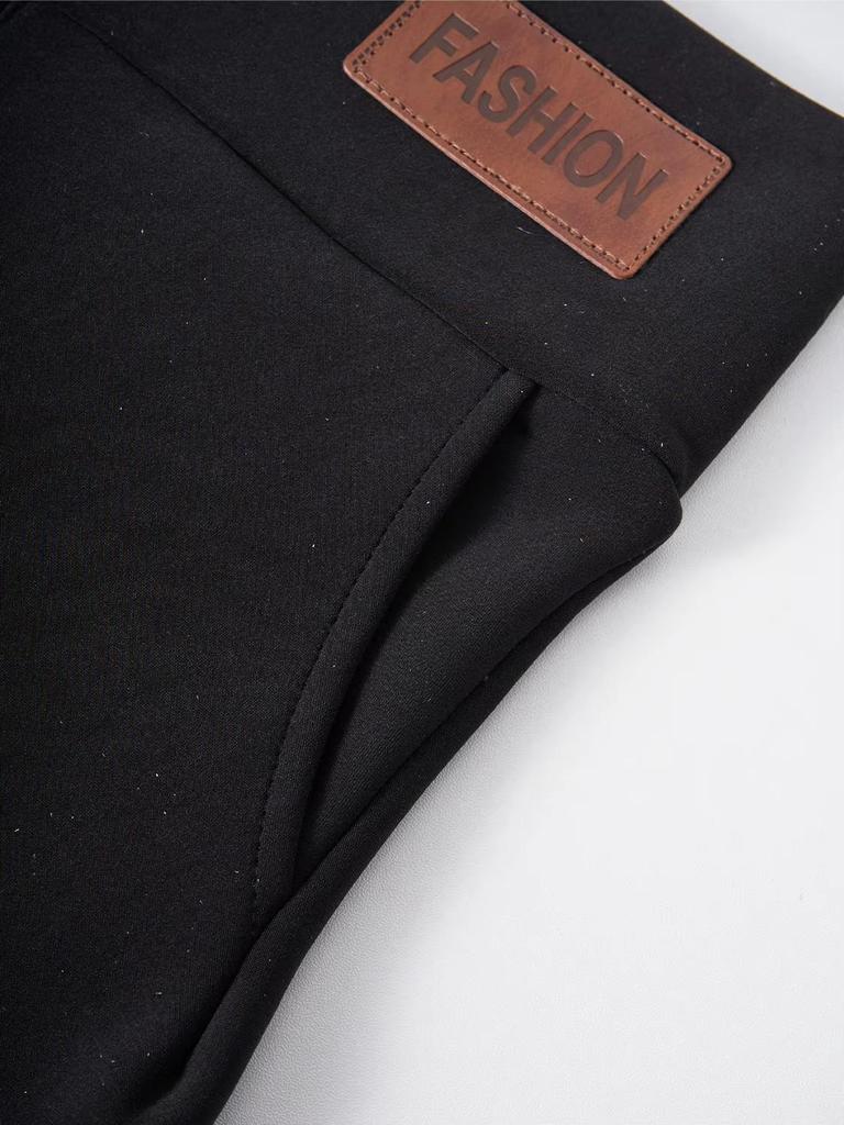 Women's High Waist Fleece-Lined Tummy Control Leggings with Pocket and Leather Label
