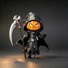 Integrated Resin Craft Ornaments Halloween Pumpkin Reaper Statue, Hooded Ornament, Black Robe Figurine Detailed Statue with Sickle Desktop Decor
