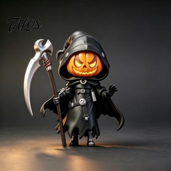 Integrated Resin Craft Ornaments Halloween Pumpkin Reaper Statue, Hooded Ornament, Black Robe Figurine Detailed Statue with Sickle Desktop Decor