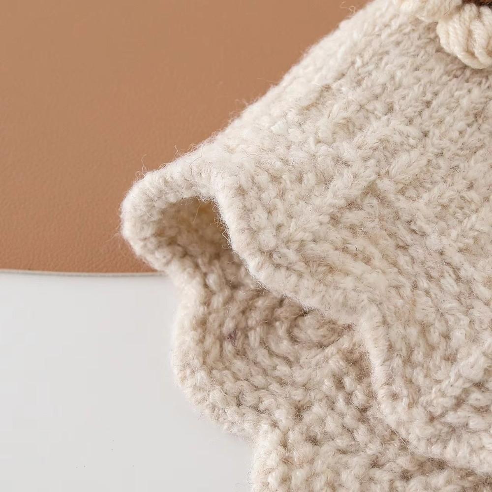 Thick Warm Lining Earflap Hat Knitted Design Infant Ear Protection Cap For Baby Girls
