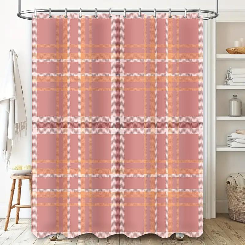 Plaid Bath Curtain Rust Pink Colorful Shower Curtains for Home Decor Bathroom Privacy Protective Panels 3D Printed Waterproof Fa