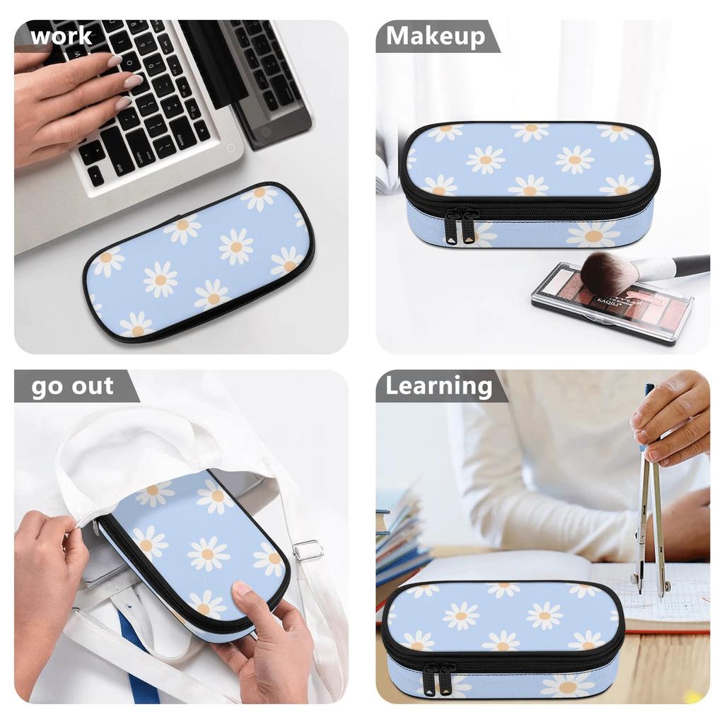 Pen Case Compact Shape 300D Polyester Easy Open Zipper with Mesh Pocket Removable Divider and Pen Slots for Teens and Students