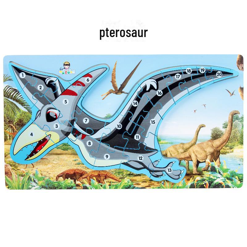 Children's 3D Wooden Dinosaur Puzzle: Number & Letter Educational Toy for Ages 3-6