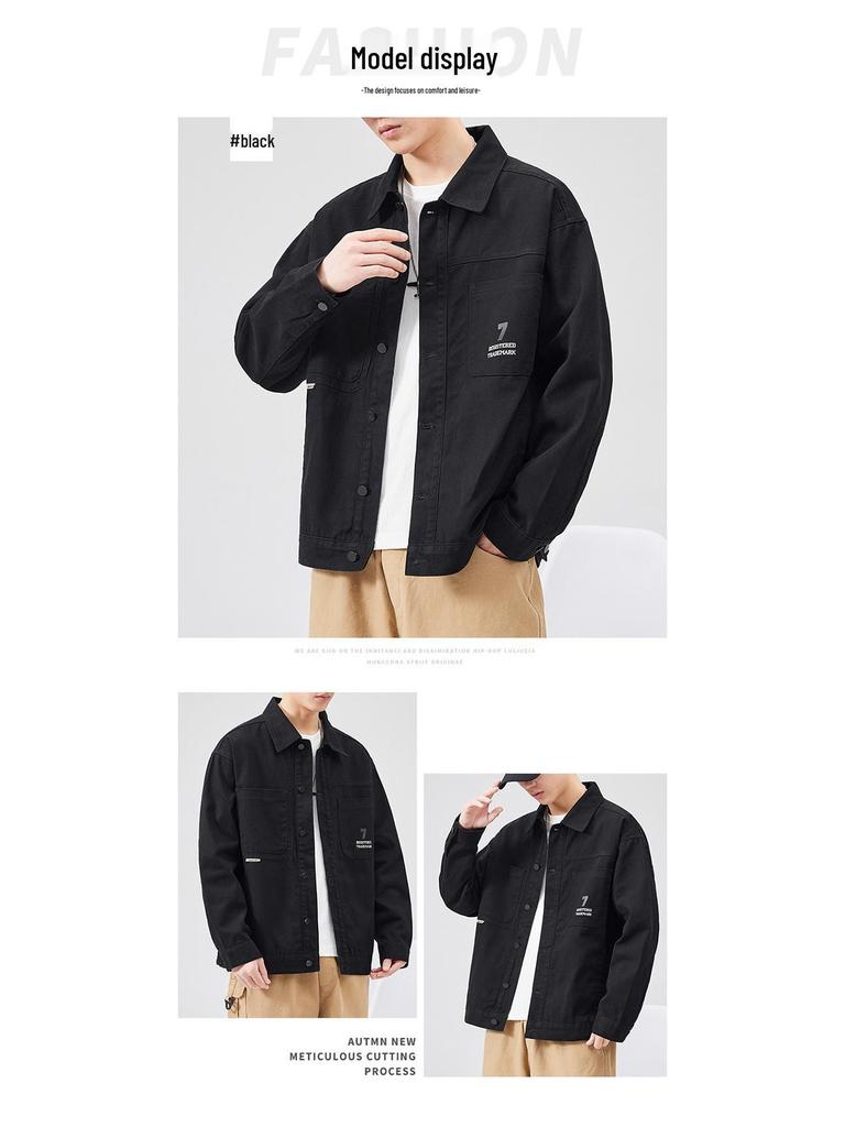 Men's Loose Fit Plus Size Khaki Denim Jacket - American Retro Spring/Autumn, Japanese Trend Brand