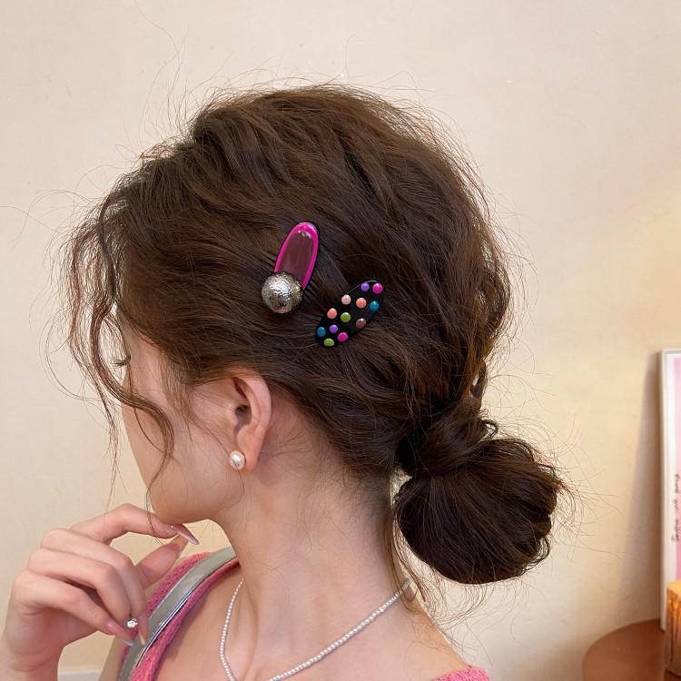 Korean Style Polka Dot Hair Clip: High-End Color Glaze Duckbill Hairpin for Women - Sweet Bangs & Side Hair Accessory
