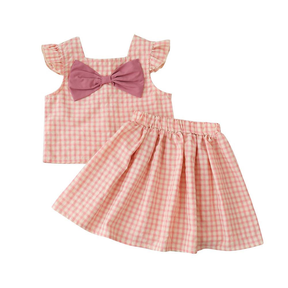 Summer Girls Plaid Camisole Dress Two Piece Set Trendy Toddler Baby Cool Outfit Fashion Children Clothing