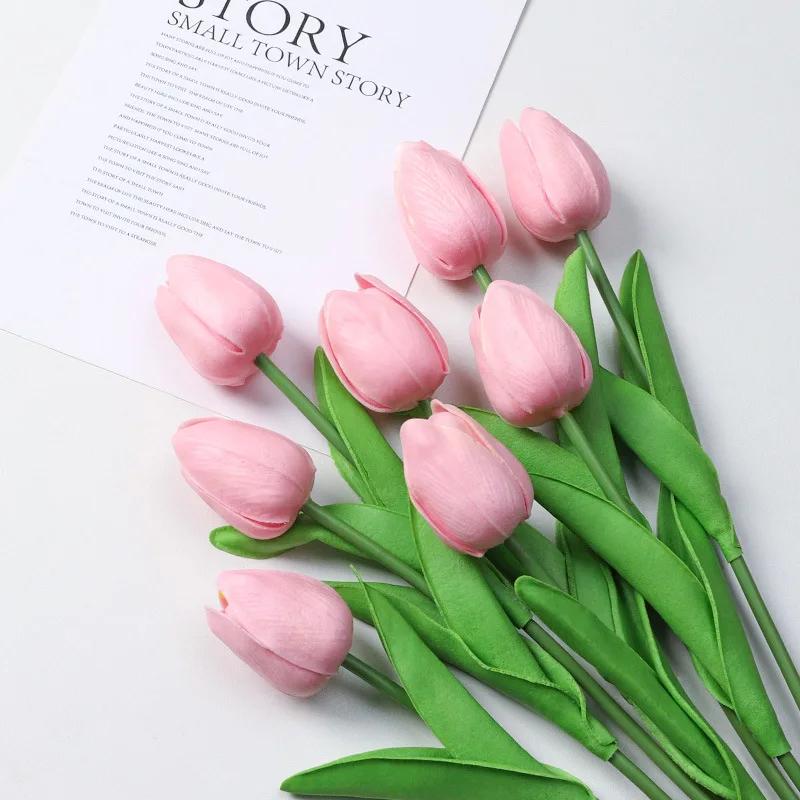 1pcs Bouquet Silicone Artificial Tulip Wedding Home Decoration Bouquet with Stems for Home Wedding Decoration