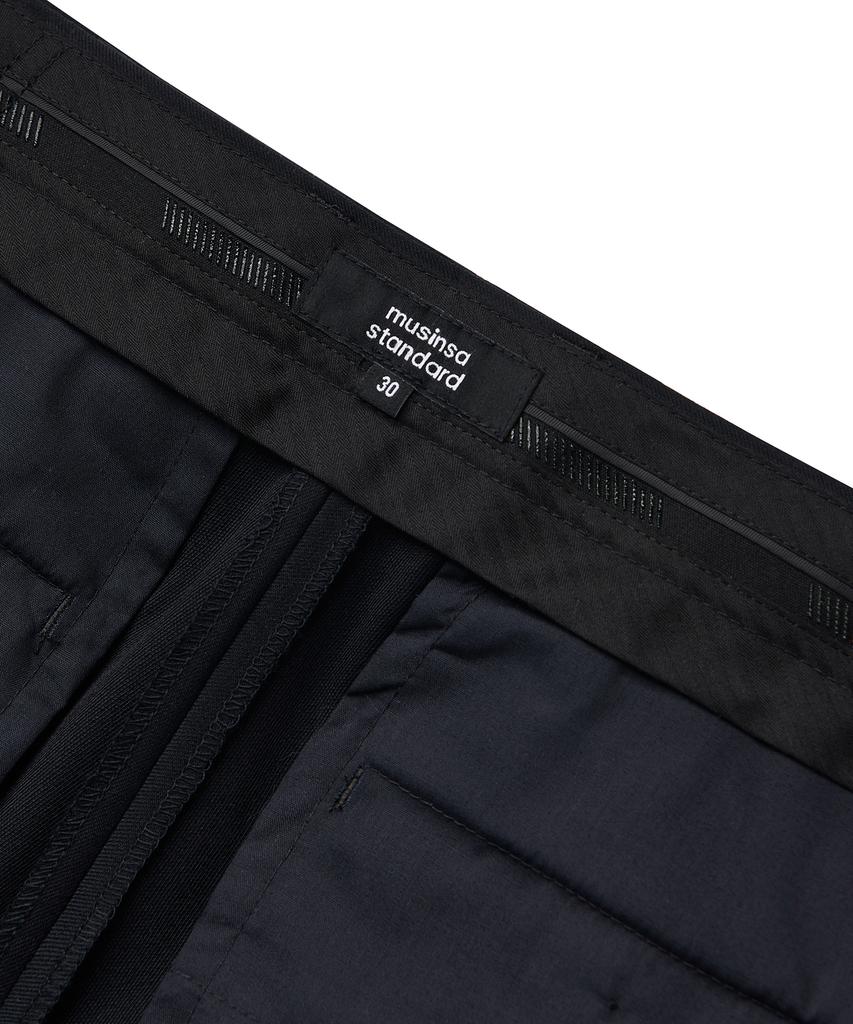 Musinsa Standard Wool Blend Relaxed Tapered Hidden Banding Crop Slacks [Navy]