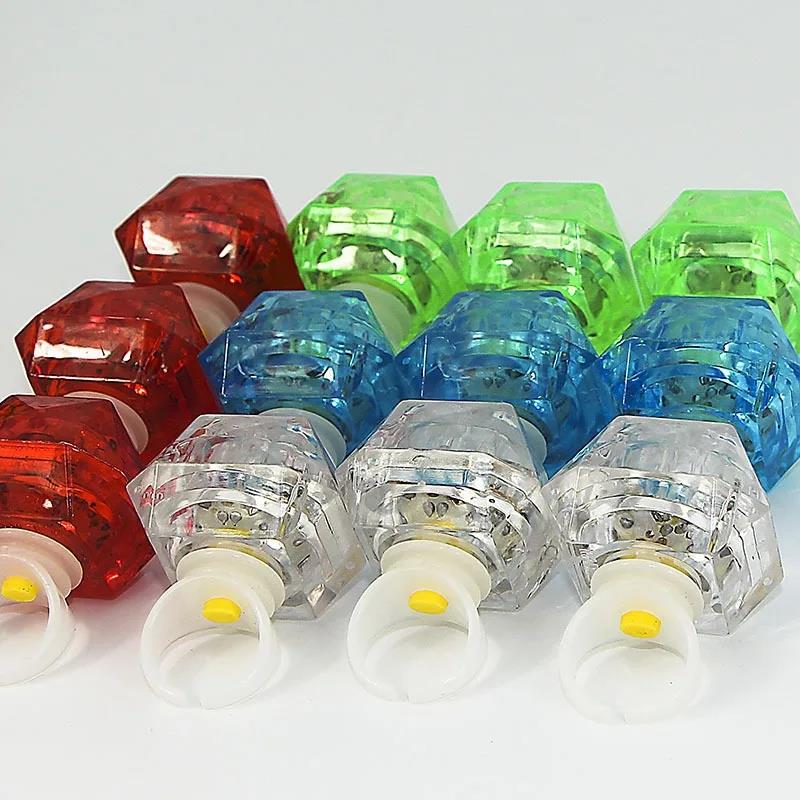 1pcs LED Glowing Diamond Ring Large Simulated Diamond Ring Birthday Halloween Party Props Colorful Glow Ring Light Finger Light