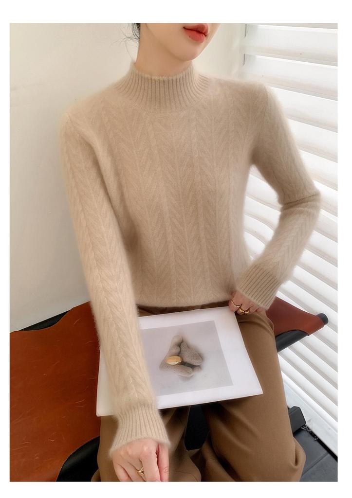 Women's 2025 Autumn/Winter Cashmere Loose Knit Sweater with Half-High Neck