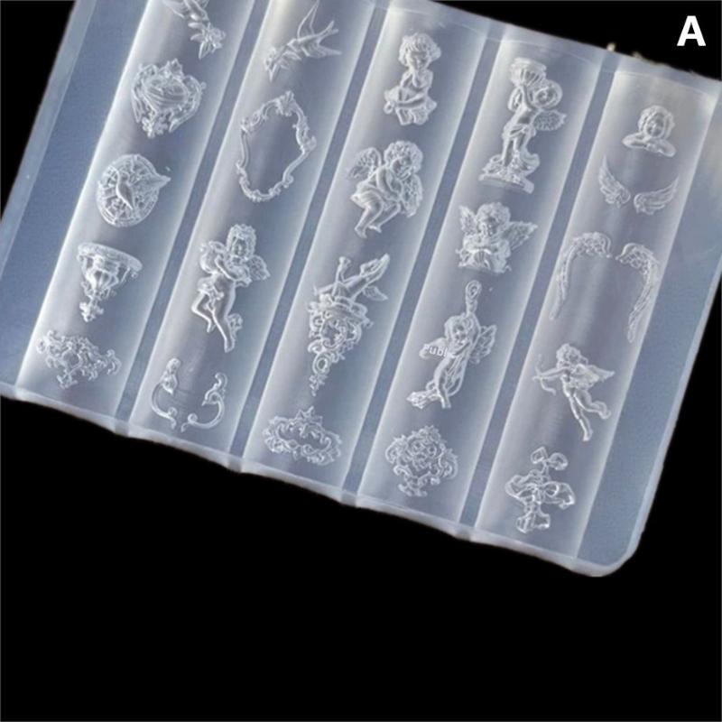 3D Relief Silicone Nail Molds - Angel Clock Heart Lock Templates, DIY Nail Art Decor Stamping Plates Manicure Design Tools