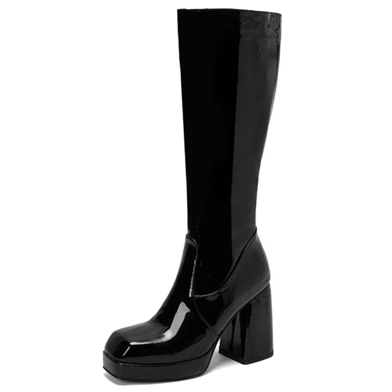 Black White Red Knee High Boots Women Platform Winter Autumn Shoes Ladies Sexy Patent Women's Long Shoes Boot Large Size 45