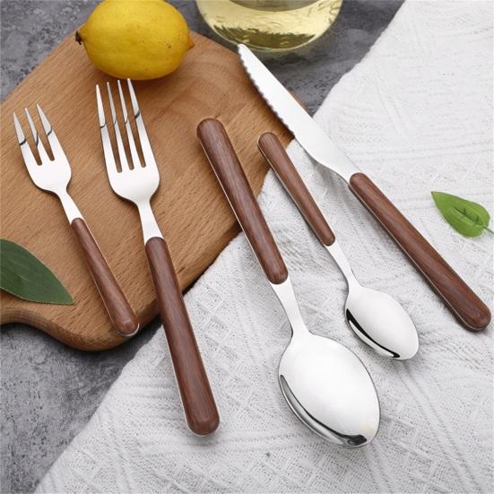 Tableware Solid Rust-Proof Faux Wood Handle Stainless Steel Spoon k Knife Household