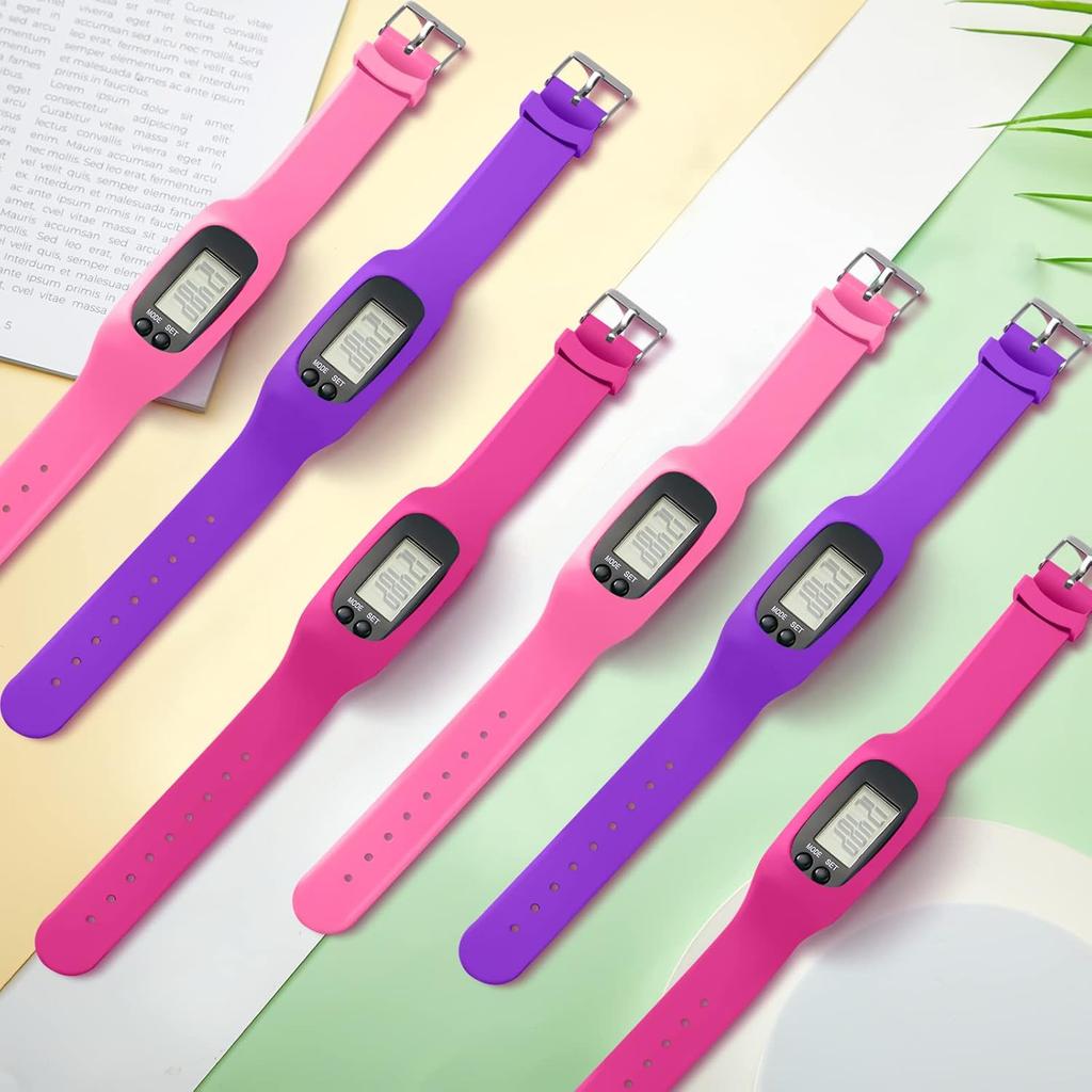 Geyoga 12 Pcs Pedometer for Walking Steps and Miles Pedometer Watch Silicone Steps Tracker Running Pedometer Bracelet Ankle Step Counter for Calorie